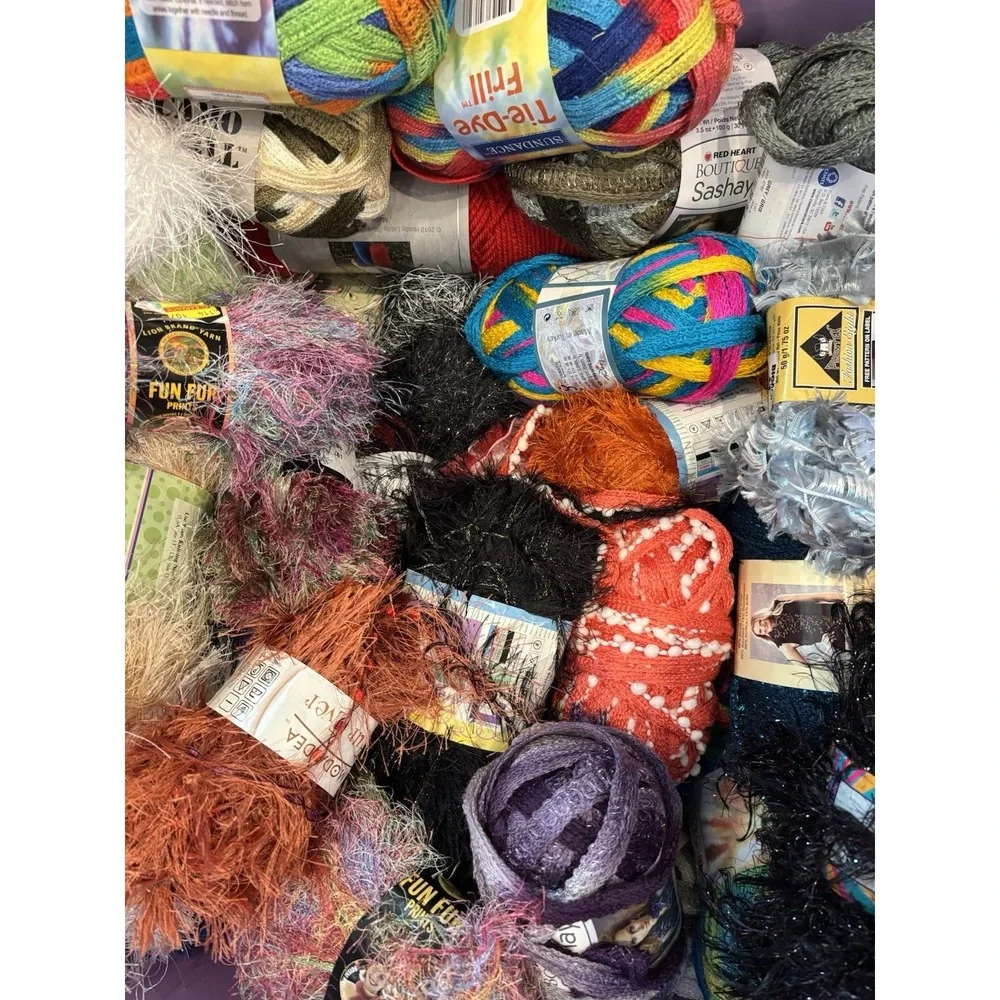 Mystery Bag‎ of 6 Fashion Yarns – Eyelash, Fur, Frill & More – Brand New Skeins!